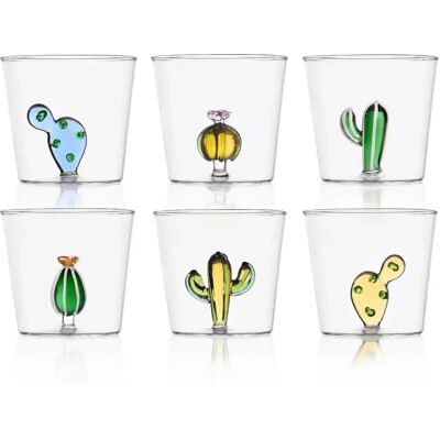 Set di 6 bicchieri d'acqua fatti a mano con piante del deserto - Cristalleria Set di 6 bicchieri d'acqua fatti a mano con piante del deserto - Cristalleria