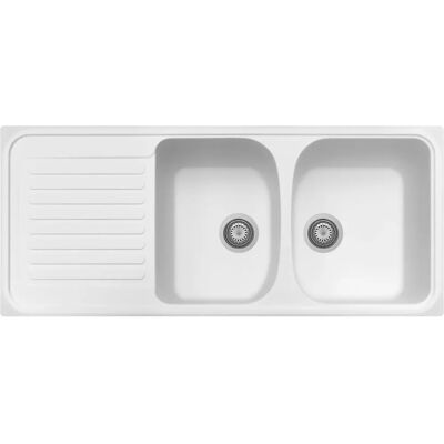 Plados HR1162 Evier de cuisine en quartz - Deux cuves - Blanc - Publicité Plados HR1162 Evier de cuisine en quartz - Deux cuves - Blanc - Publicité