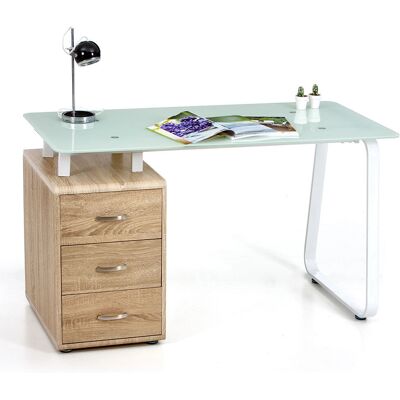 Sal Mar - Scrivania Connect Rovere - Piano in vetro bianco - Struttura in acciaio Sal Mar - Scrivania Connect Rovere - Piano in vetro bianco - Struttura in acciaio