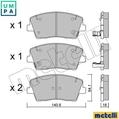 METELLI 22-1168-0 Bremseklossesett - Skivebremse, Slitasjeindikator, KIA Stinger METELLI 22-1168-0 Bremseklossesett - Skivebremse, Slitasjeindikator, KIA Stinger