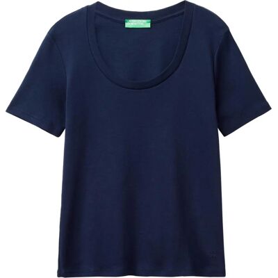 Benetton XS Ciemnoniebieska Slim Fit Bawełniana Koszulka - Kobieta Benetton XS Ciemnoniebieska Slim Fit Bawełniana Koszulka - Kobieta