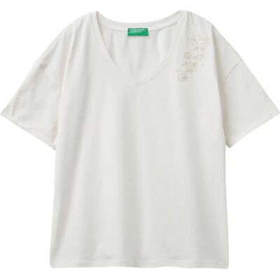 Benetton Modell XXS Blommig Broderad T-shirt - T-shirt Benetton Modell XXS Blommig Broderad T-shirt - T-shirt