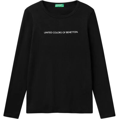 Benetton XXS Czarna bawełniana koszulka z długim rękawem - Kobiety Benetton XXS Czarna bawełniana koszulka z długim rękawem - Kobiety