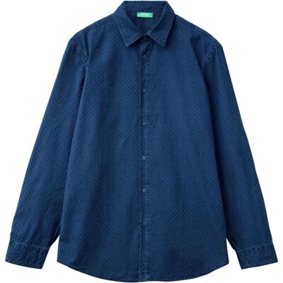 Benetton XL Blå Geometriskt Dobby Jeansskjorta - Jeansskjorta Benetton XL Blå Geometriskt Dobby Jeansskjorta - Jeansskjorta