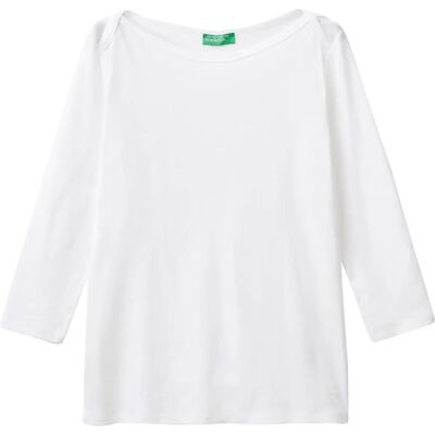 Benetton Model XXS White Boat Neck T-shirt - Women Benetton Model XXS White Boat Neck T-shirt - Women