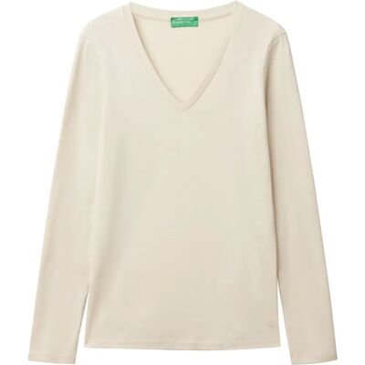 Benetton L-Longarm V-Ausschnitt T-Shirt - Damen Benetton L-Longarm V-Ausschnitt T-Shirt - Damen