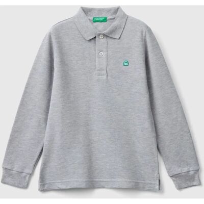 Benetton L Light Gray Organic Cotton Long Sleeve Polo - Polo Shirt Benetton L Light Gray Organic Cotton Long Sleeve Polo - Polo Shirt