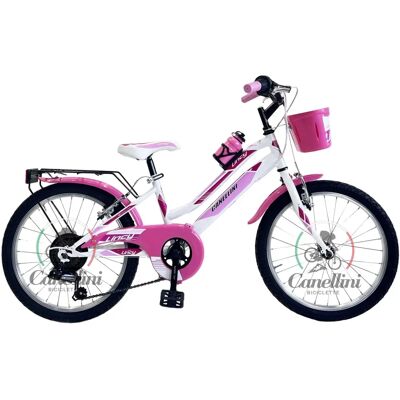 Vélo enfant CANELLINI 20 pouces - 6 vitesses - Blanc/Rose - Publicité Vélo enfant CANELLINI 20 pouces - 6 vitesses - Blanc/Rose - Publicité