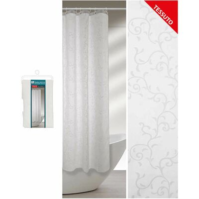 Cortina de Ducha de Tela Blanca con Diseño de Ramas - 240x200cm Cortina de Ducha de Tela Blanca con Diseño de Ramas - 240x200cm