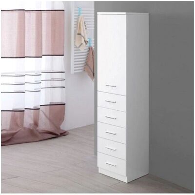 Colonna Bagno Bianca Feridras - 5 Cassetti, 1 Anta - Spazio Moderno Colonna Bagno Bianca Feridras - 5 Cassetti, 1 Anta - Spazio Moderno