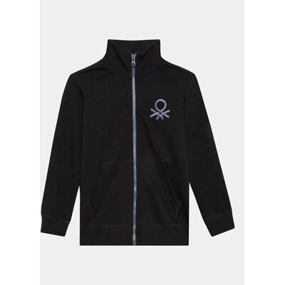 Benetton Black Cotton Sweatshirt with Zip - Sweater Benetton Black Cotton Sweatshirt with Zip - Sweater