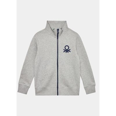 Benetton Light Gray Cotton Zip Sweatshirt - Kids Benetton Light Gray Cotton Zip Sweatshirt - Kids