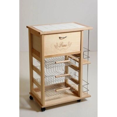 MASLEGNO Vesuvio Carrello in Legno Naturale con Porta Pane e Bottiglie - Carrello Frutta MASLEGNO Vesuvio Carrello in Legno Naturale con Porta Pane e Bottiglie - Carrello Frutta