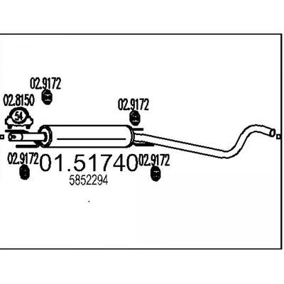 MTS 01.51740 Silencioso Intermediário - Opel Zafira A/B MTS 01.51740 Silencioso Intermediário - Opel Zafira A/B