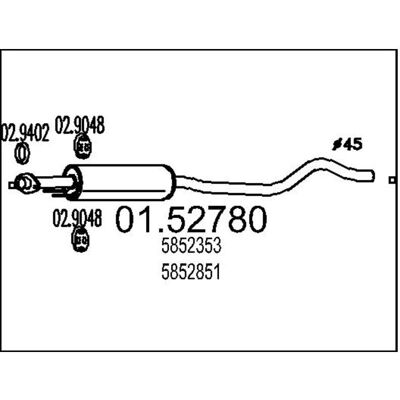 MTS 01.52780 Opel Astra F Silencioso Intermediário - Escape MTS 01.52780 Opel Astra F Silencioso Intermediário - Escape
