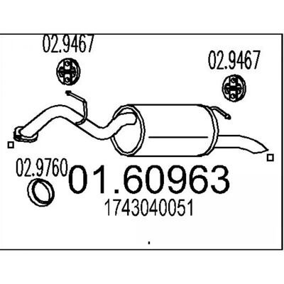 MTS Toyota Yaris II - Silencioso de escape - 860 mm MTS Toyota Yaris II - Silencioso de escape - 860 mm
