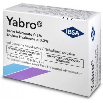 Ibsa Farmaceutici Italia Srl Yabro Aerosol Sodio Ialuronato 0,18% - Soluzione respiratoria Ibsa Farmaceutici Italia Srl Yabro Aerosol Sodio Ialuronato 0,18% - Soluzione respiratoria
