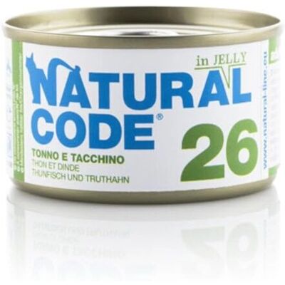 NATURAL CODE Cibo per Gatti - Tonno Tacchino in Gelatina 85g - Adulto NATURAL CODE Cibo per Gatti - Tonno Tacchino in Gelatina 85g - Adulto