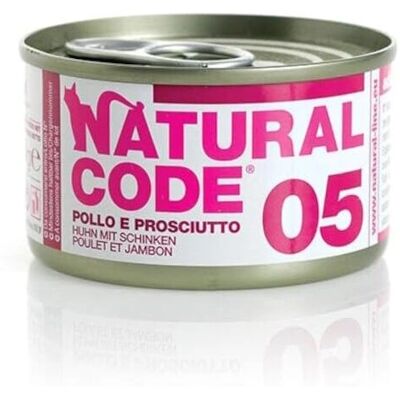 Cibo per gatti Natural Code - Pollo e Prosciutto - 85g Scatola Cibo per gatti Natural Code - Pollo e Prosciutto - 85g Scatola