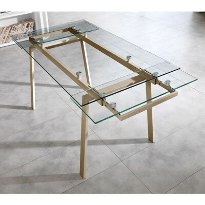 STONES Tommy - Mesa extensible 140/200 x 80 cm - Vidrio templado - Patas de metal - Tortora STONES Tommy - Mesa extensible 140/200 x 80 cm - Vidrio templado - Patas de metal - Tortora