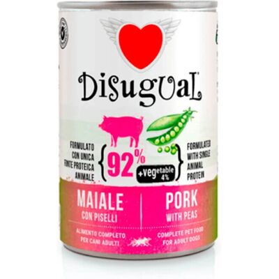 Alimento per cani Disugual Maiale e Piselli - 400g Lattina - Adulto Alimento per cani Disugual Maiale e Piselli - 400g Lattina - Adulto