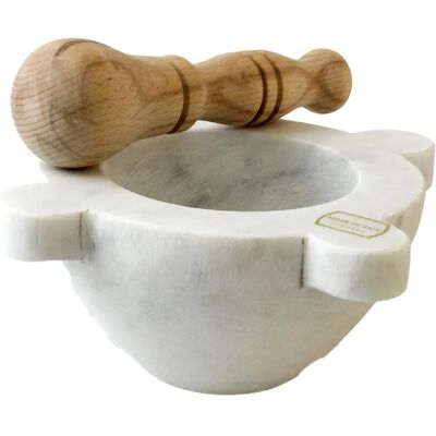 MACHIERALDO Mortel - Carrara Marmor med Trästöt - 18cm MACHIERALDO Mortel - Carrara Marmor med Trästöt - 18cm