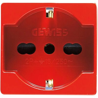 GEWISS Rood Italiaans/Duits 250V AC 2P+T Bivalente Stopcontact - Systeem P40 GEWISS Rood Italiaans/Duits 250V AC 2P+T Bivalente Stopcontact - Systeem P40