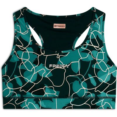 Freddy - Allover Flower Green Bronze - Floral Tech Fabric - Medium - Sports Bra Freddy - Allover Flower Green Bronze - Floral Tech Fabric - Medium - Sports Bra
