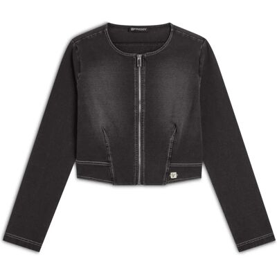 Freddy - Denim Jersey Jacket - Medium Grey Denim - Black Seams - Jacket Freddy - Denim Jersey Jacket - Medium Grey Denim - Black Seams - Jacket