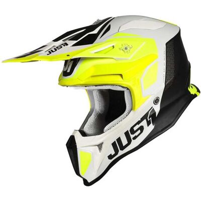 Casco de motocross de fibra de vidrio Just1 J18 Pulsar - Negro Blanco Amarillo - Casco Casco de motocross de fibra de vidrio Just1 J18 Pulsar - Negro Blanco Amarillo - Casco