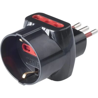 ROSI Drietraps elektrisch adapter - 250V, 2 bipasso, Schuko, zwart ROSI Drietraps elektrisch adapter - 250V, 2 bipasso, Schuko, zwart