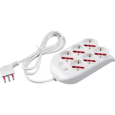 Rosi Verlengsnoer - 6 Stopcontacten, 90° Stekker, 1,5m Kabel - Verlengsnoer Rosi Verlengsnoer - 6 Stopcontacten, 90° Stekker, 1,5m Kabel - Verlengsnoer