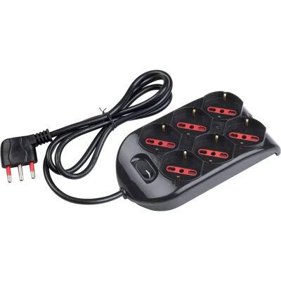 ROSI MATERIALE ELETTRICO - Multipresa - 6 prese Schuko - Bivalente 10/16A - Con interruttore luminoso - Design compatto ROSI MATERIALE ELETTRICO - Multipresa - 6 prese Schuko - Bivalente 10/16A - Con interruttore luminoso - Design compatto