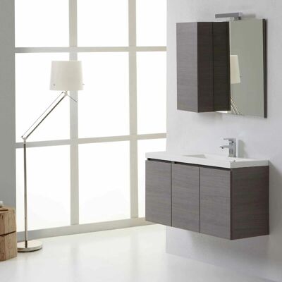 Kiamami Valentina - Mueble de baño suspendido 90cm Gris con espejo y armario lateral - Diseño moderno Kiamami Valentina - Mueble de baño suspendido 90cm Gris con espejo y armario lateral - Diseño moderno