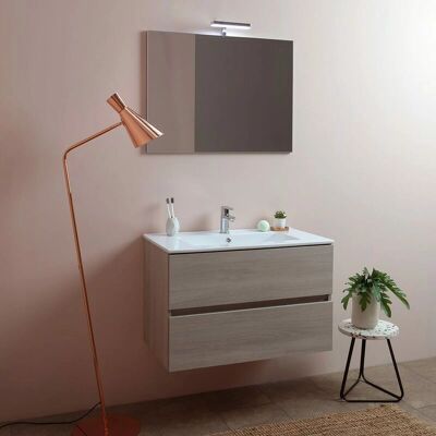 Kiamami Valentina - Badezimmermöbel 80 cm mit Schubladen Berlin Olmo Leone Keramikwaschbecken LED Licht - Helles Holz Kiamami Valentina - Badezimmermöbel 80 cm mit Schubladen Berlin Olmo Leone Keramikwaschbecken LED Licht - Helles Holz