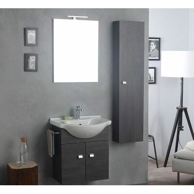 Kiamami Valentina - Meuble de salle de bain suspendu en chêne gris foncé avec miroir & lumière LED Kiamami Valentina - Meuble de salle de bain suspendu en chêne gris foncé avec miroir & lumière LED