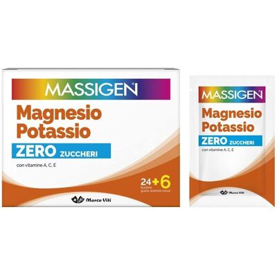 Marco Viti Farmaceutici Spa Massigen Magnesio e Potassio Zero Zuccheri - Integratore alimentare - Supporto muscolare - Vitamine e sali minerali - 24+6 bustine Marco Viti Farmaceutici Spa Massigen Magnesio e Potassio Zero Zuccheri - Integratore alimentare - Supporto muscolare - Vitamine e sali minerali - 24+6 bustine