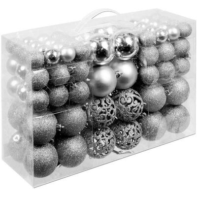 Bakaji Juego de 100 Bolas de Navidad Plateadas - Decoración Interior y Exterior Bakaji Juego de 100 Bolas de Navidad Plateadas - Decoración Interior y Exterior