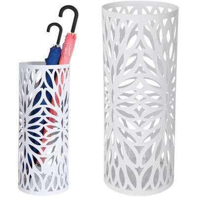 Bakaji White Round Metal Umbrella Stand - Petal Inlay Bakaji White Round Metal Umbrella Stand - Petal Inlay