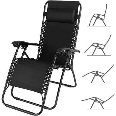 Chaise de jardin Bakaji avec dossier réglable en acier Oxford Nero - Publicité Chaise de jardin Bakaji avec dossier réglable en acier Oxford Nero - Publicité