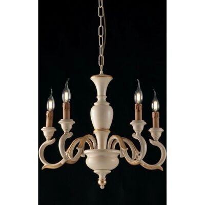 Bonetti Illumina - Lámpara de araña de madera marfil y pan de oro de 5 luces - Tipo de producto Bonetti Illumina - Lámpara de araña de madera marfil y pan de oro de 5 luces - Tipo de producto