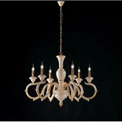 Lampadario in legno avorio e foglia d'oro Bonetti Illumina - 6 luci Lampadario in legno avorio e foglia d'oro Bonetti Illumina - 6 luci