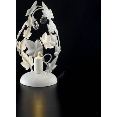 Bonetti Illumina - Lámpara de Mesa Blanco Shabby Chic de Hierro con Seis Detalles de Cristal - 18x30cm Bonetti Illumina - Lámpara de Mesa Blanco Shabby Chic de Hierro con Seis Detalles de Cristal - 18x30cm