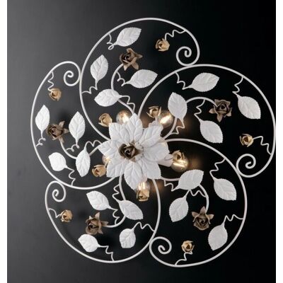 Bonetti Illumina Lámpara de techo de hierro lacado en blanco con decoración shabby 5 luces Bonetti Illumina Lámpara de techo de hierro lacado en blanco con decoración shabby 5 luces