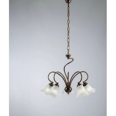 BE LIGHT - Lámpara de araña rústica de hierro marrón y oro de 5 luces - Lámpara de araña BE LIGHT - Lámpara de araña rústica de hierro marrón y oro de 5 luces - Lámpara de araña