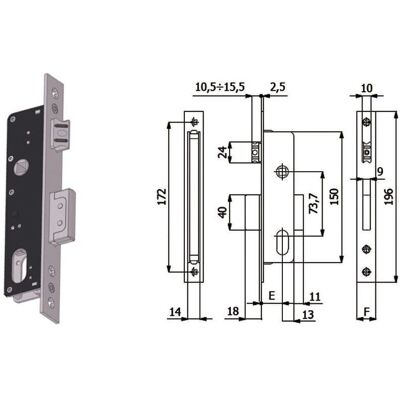 OMEC Cerradura de Níquel - 540 - Reversible, con Llave, Acero Inoxidable OMEC Cerradura de Níquel - 540 - Reversible, con Llave, Acero Inoxidable