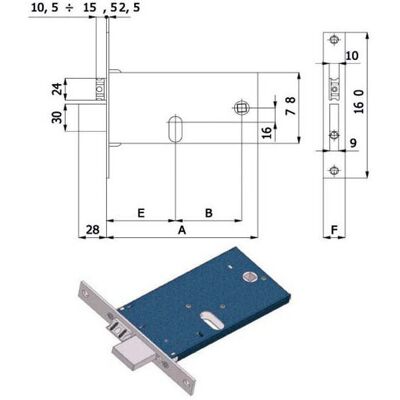 Cerradura Zincada OMEC E70 770 - Pestillo Reversible - Placa de cierre Cerradura Zincada OMEC E70 770 - Pestillo Reversible - Placa de cierre