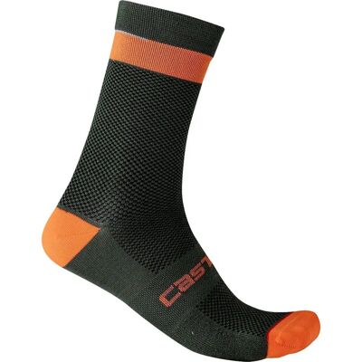 Meias de ciclismo Castelli Alpha 18 - Verde militar/vermelho fogo - Unissex Meias de ciclismo Castelli Alpha 18 - Verde militar/vermelho fogo - Unissex