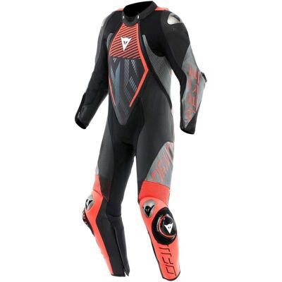 Combinaison en cuir Dainese Audax D-Zip 1 pièce - Noir / Rouge fluo / Gris - Équipement Moto - Publicité Combinaison en cuir Dainese Audax D-Zip 1 pièce - Noir / Rouge fluo / Gris - Équipement Moto - Publicité