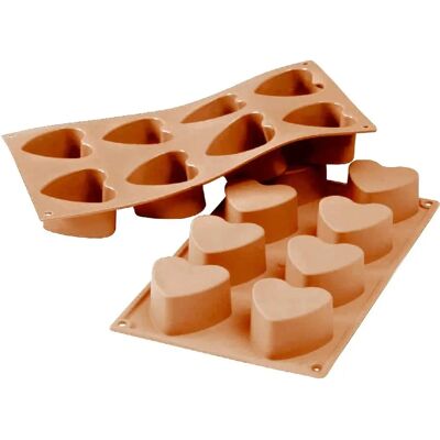 Moule à muffins en silicone Silikomart avec 8 cavités en forme de cœur Moule à muffins en silicone Silikomart avec 8 cavités en forme de cœur